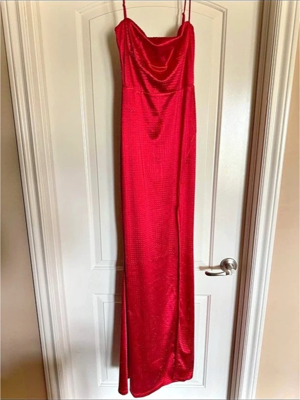 Windsor Amirah Formal Glitter Cowl Neck Column Dress Red Small